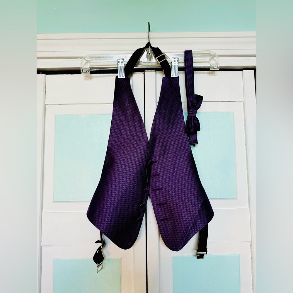 Kids Boys Herringbone Purple Plum Vest Wedding Fits sizes 3T 4T 5 6 Bow tie